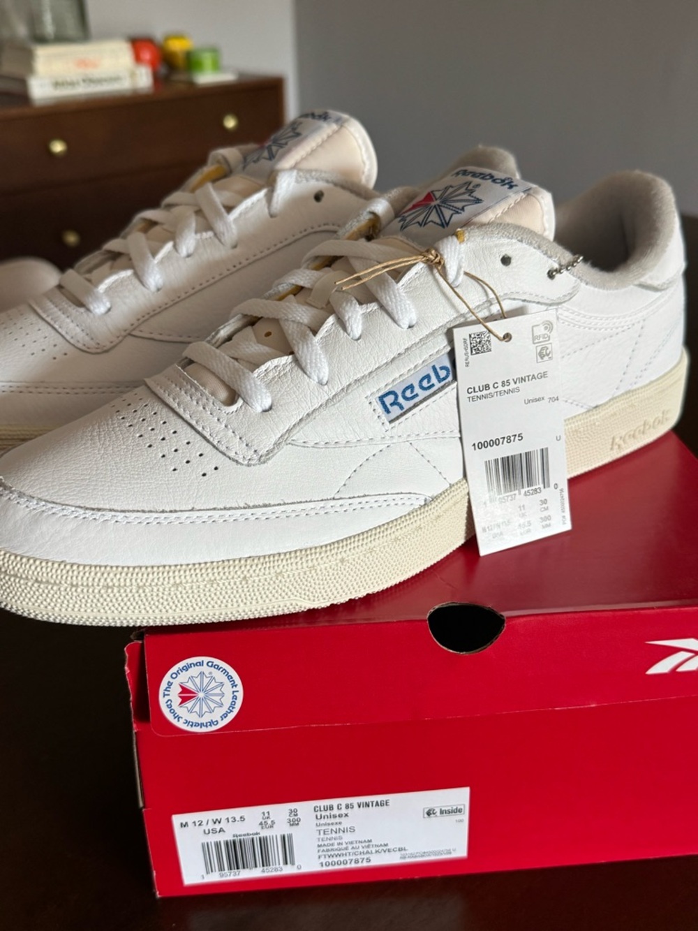 Reebok Club C 85 Vintage Cream Sneakers with Blue Accents - SIZE 12
